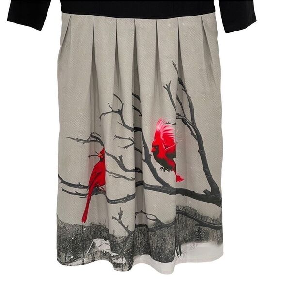 eShakti Mixed Media Midi Dress Cardinal Landscape Black Gray Women Large 12 - Picture 3 of 8